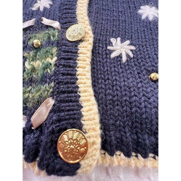 Vintage Snowman Cardigan Hand Embroidered Christopher & Banks Size L Christmas - Picture 8 of 16